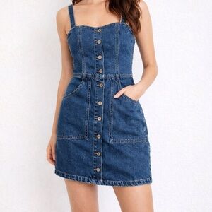 Abercrombie & Fitch Blue Denim Button-Front Mini Dress | Size L